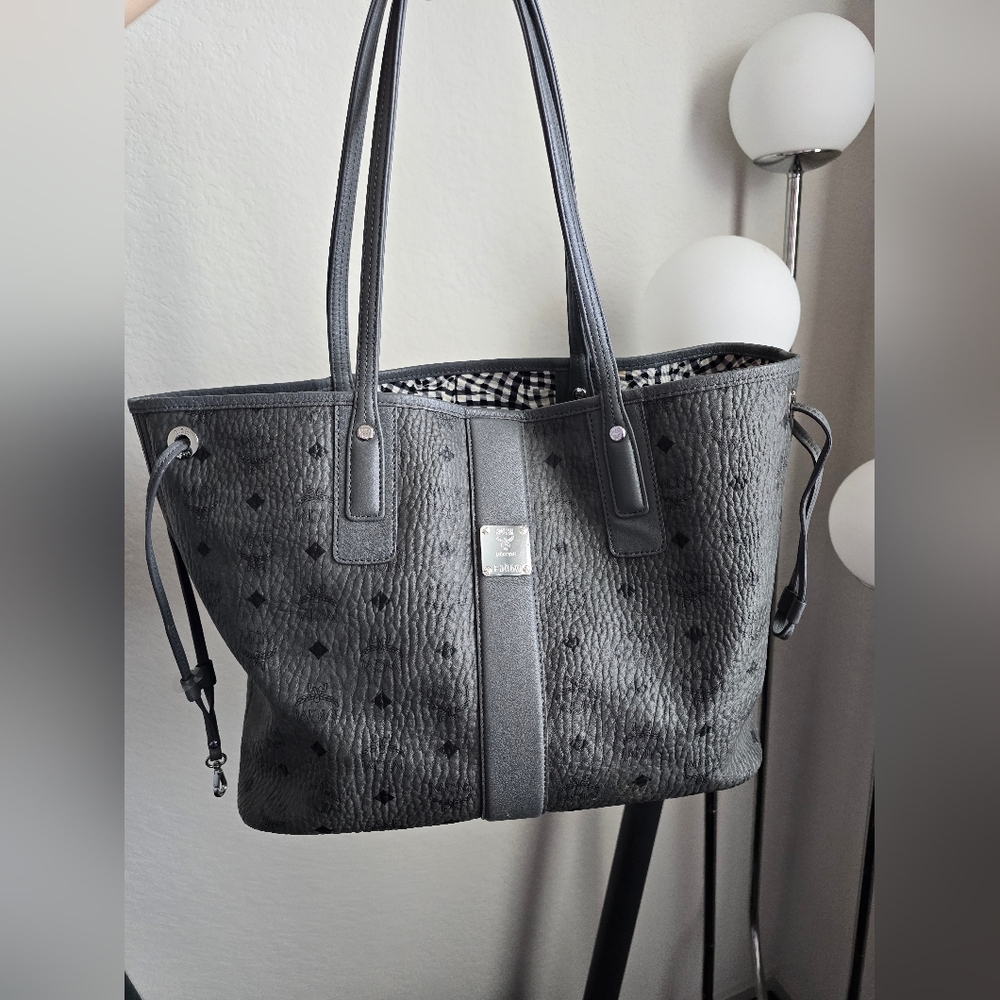 MCM Gray Leather Tote Bag